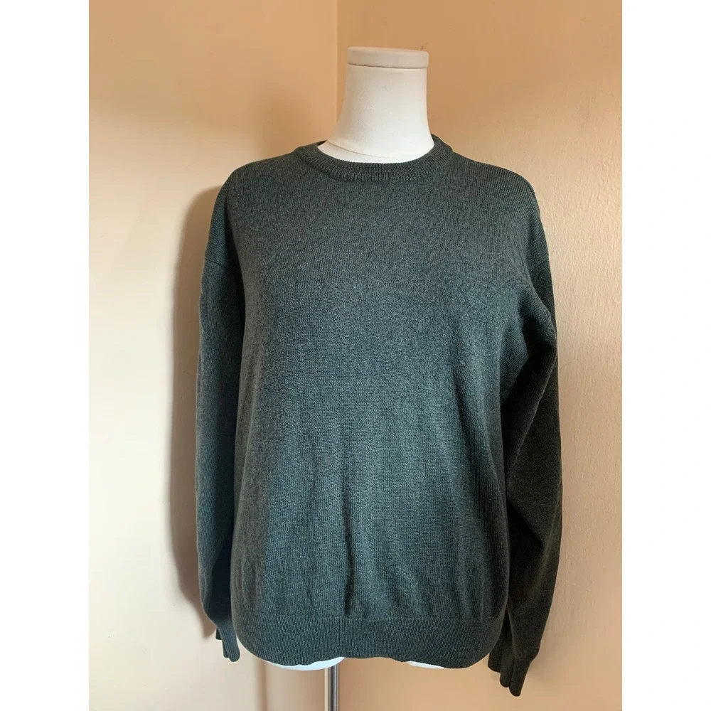 Vintage Viyella Mens Merino Wool Crewneck Sweater Heather Forest Green Large